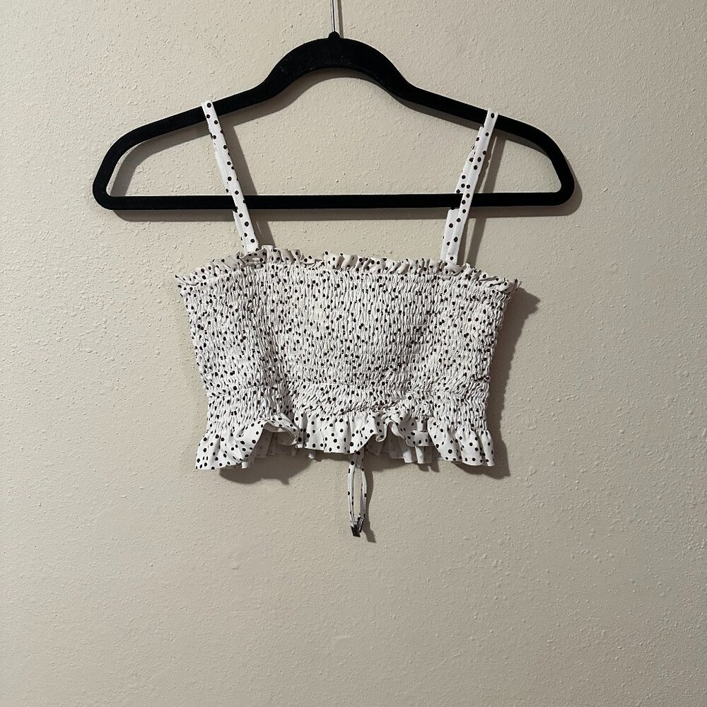Maaji white poka dot bandeua with detachable straps and tie back tank top